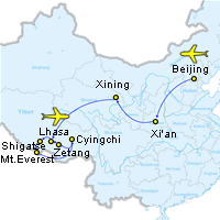 Tibet train tour map from beijing to lhasa