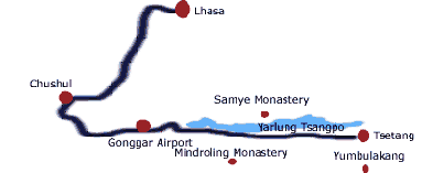 Lhasa-Gyantse-Shigatse tour package tour map