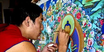 A Monk Artist Drawing Thangka